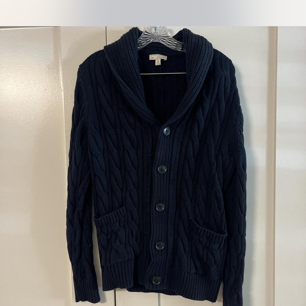 GAP Men's Navy Cable Shawl-Collar Cardigan